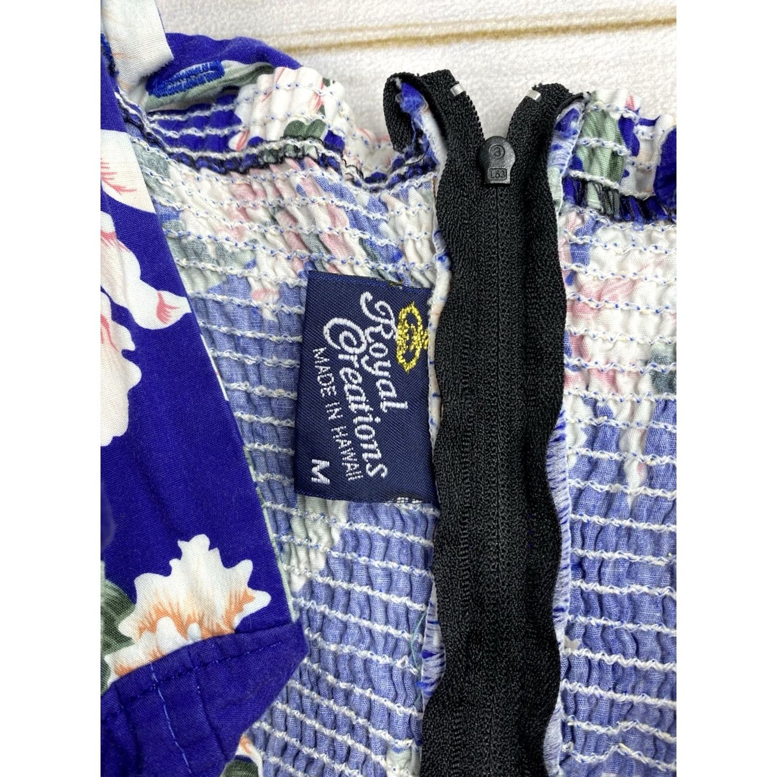 Vintage Royal Creations Dress M Blue Floral Hawaiian Sundress Fit Flare Pinup Smocked Shirt Dress? Size M / US 6-8 / IT 42-44 - 4 Thumbnail