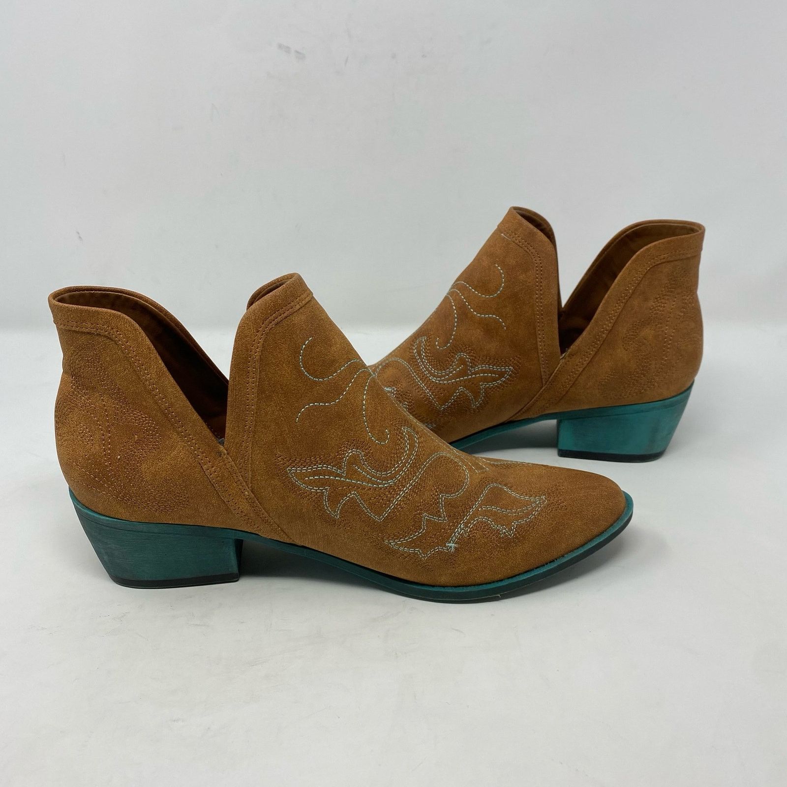 Other Jolimall Cognac Brown Faux Leather with Teal Heels Western 9 Size US 9 / IT 39 - 4 Thumbnail