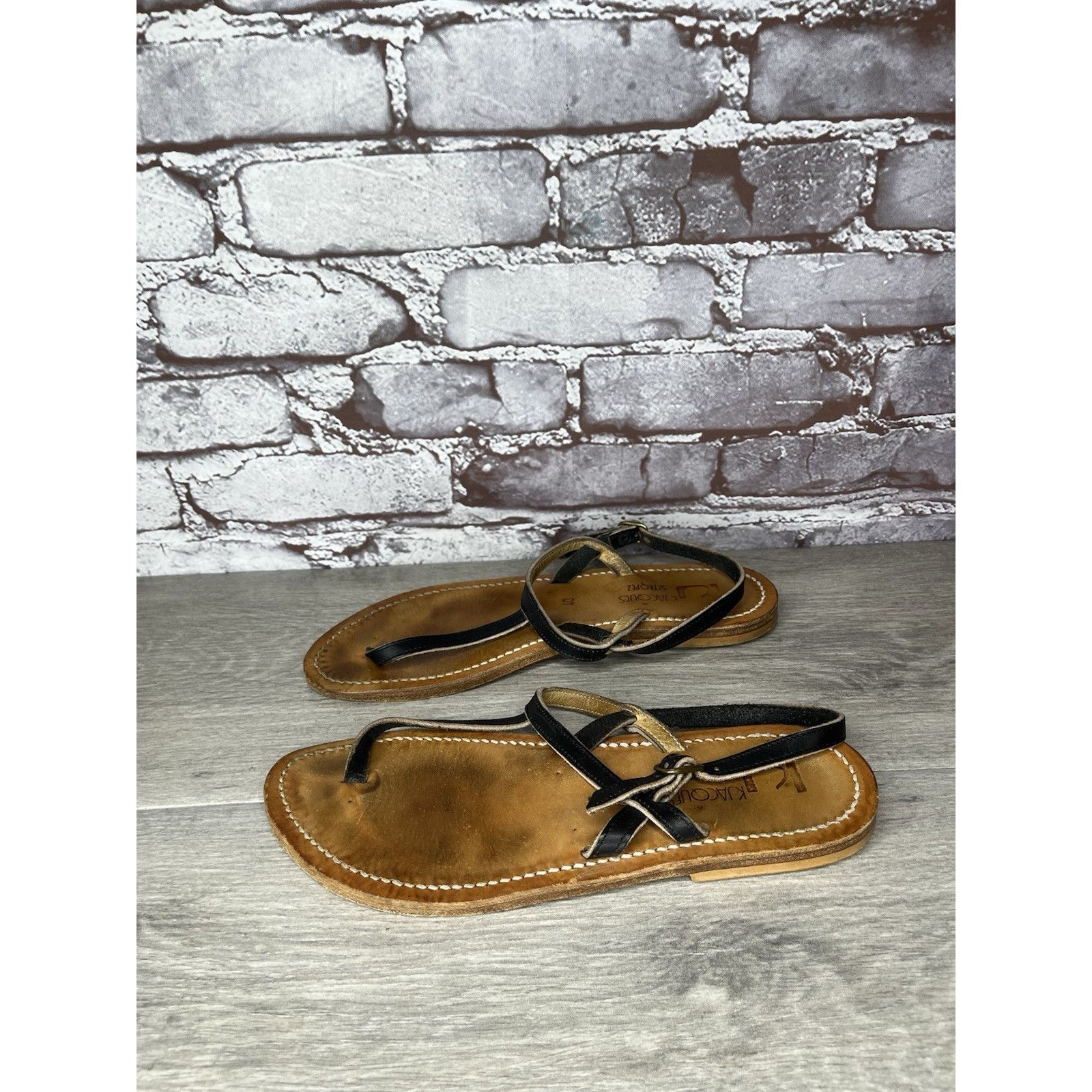 Jacques Lemans K Jacques Picon Black Leather Flat Thong Strap Sandals Women Size US 9.5 / IT 39.5 - 6 Thumbnail