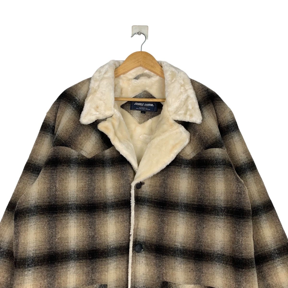Japanese Brand JUNGLE STORM Shadow Plaid Sherpa Wool Jacket #1053-C47 Size US L / EU 52-54 / 3 - 2 Thumbnail