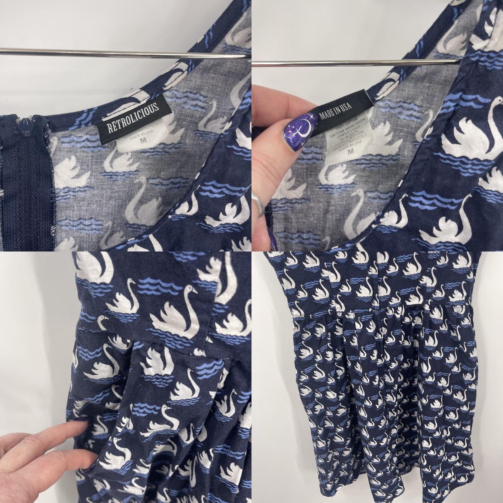 Vintage VINTAGE Retrolicious Womens Dress Sleeveless Knee Length Pleated Zipper Pockets Casual 90s Blue Size M / US 6-8 / IT 42-44 - 8 Thumbnail