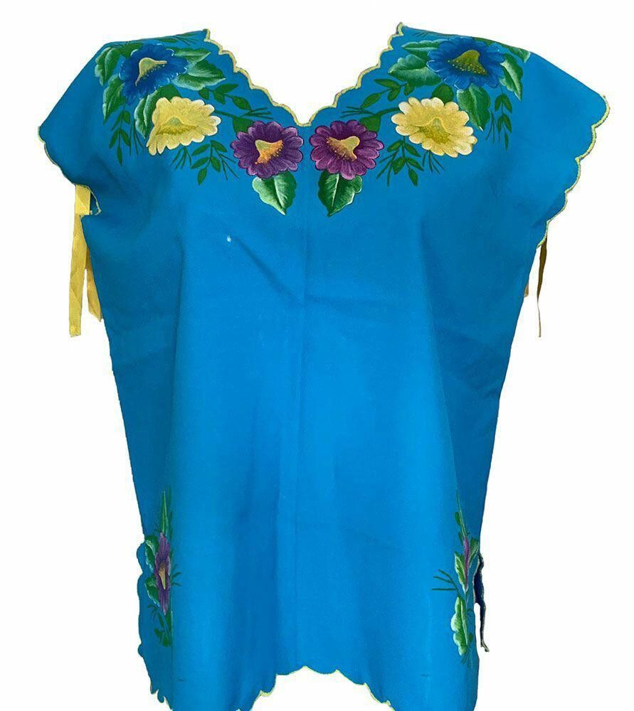 Designer Used Blue Hand Made Hand Painted Blouse XL Size XL / US 12-14 / IT 48-50 - 1 Thumbnail