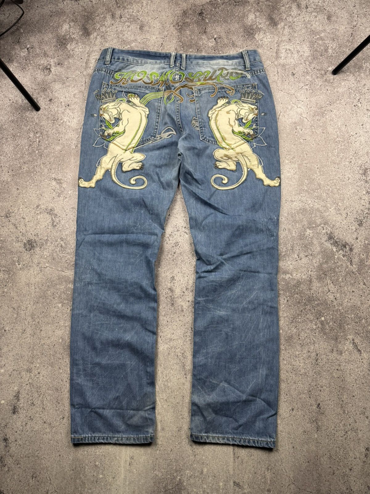 Japanese Brand Y2K Kosmo Lupo Jeans Panther Logo Back Washed Denim Ed Hardy Size US 36 / EU 52 - 5 Thumbnail