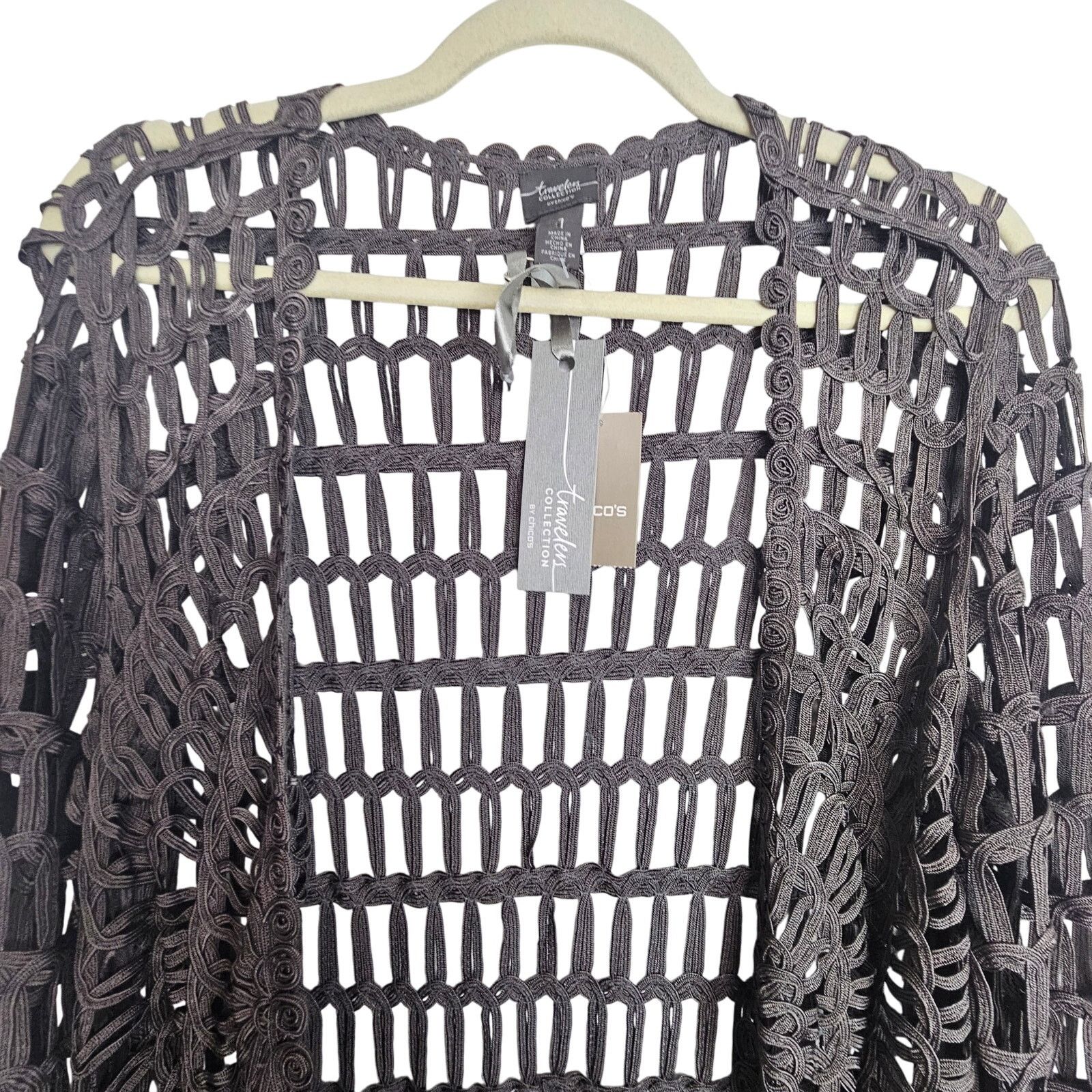 Chicos Chicos Travelers Womens Brown Crochet Cardigan Jacket Sz M Size M / US 6-8 / IT 42-44 - 2 Thumbnail