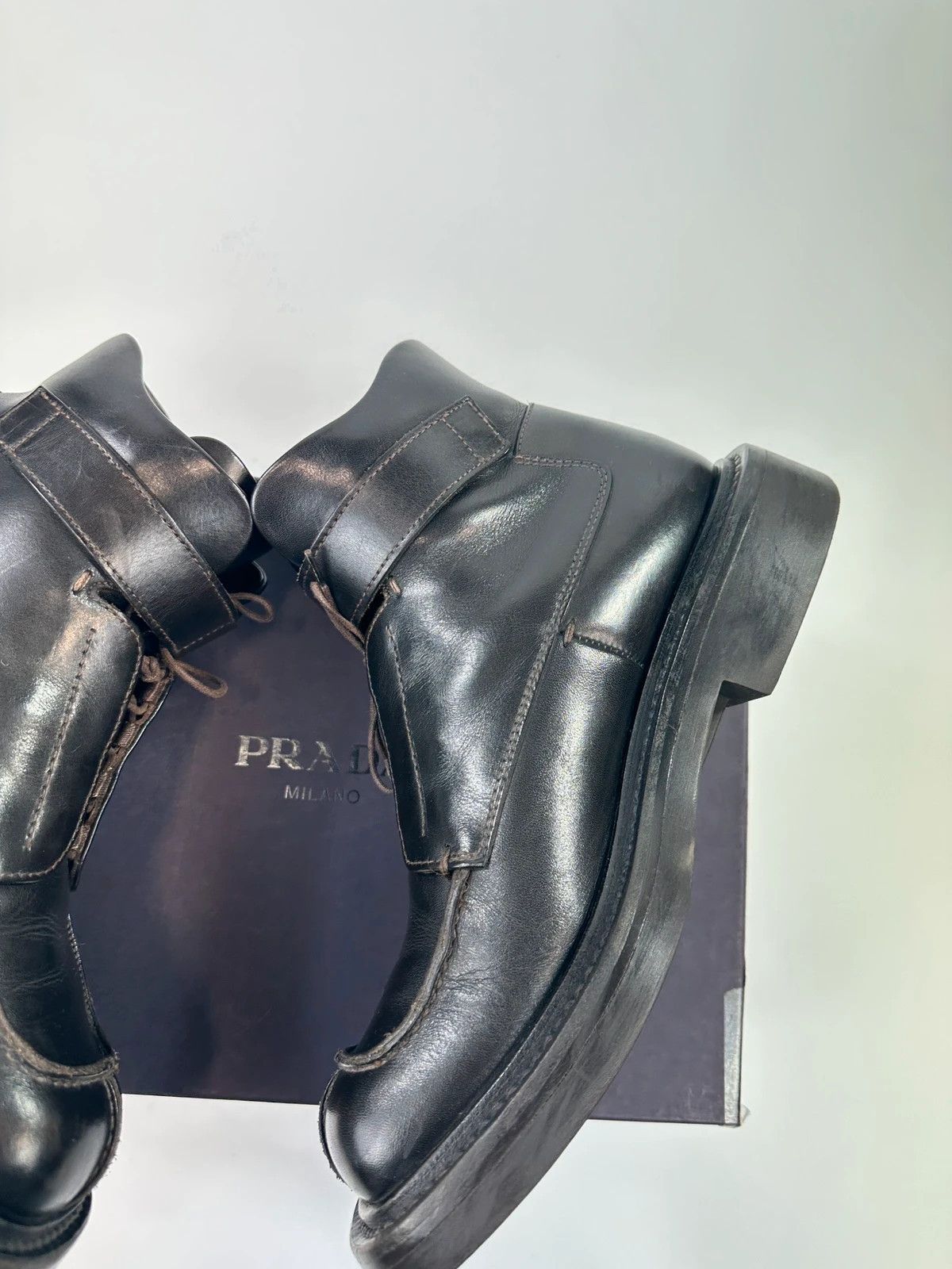 Prada Prada Milano FW1999 Black Leather Square Toe Mid Ankle Boots Size US 9 / EU 42 - 10 Thumbnail