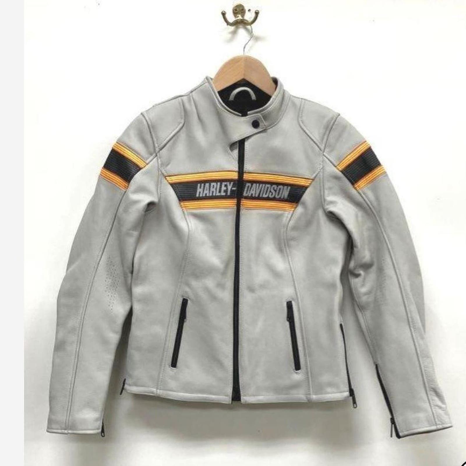 image of Authentic Grey Leather Harley Davidson Jacket S, Women's (Size Small)