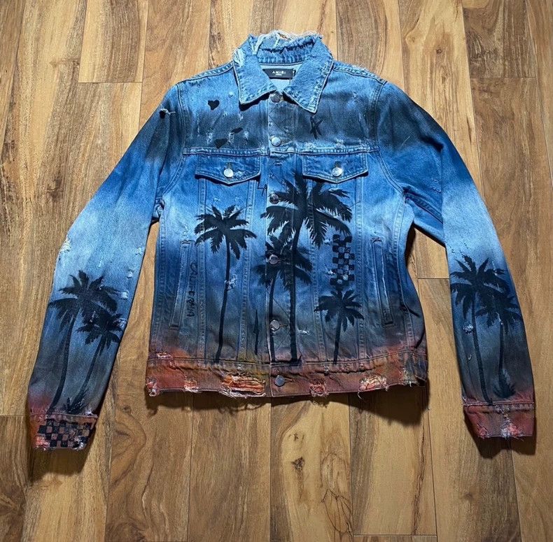 Amiri palm tree rendering distressed jacket