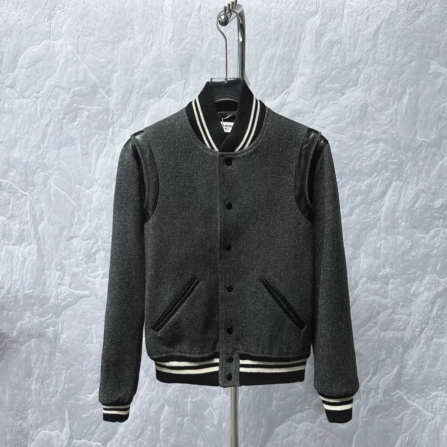 Saint Laurent Paris Saint Laurent Gray Wool Baseball Jacket Size US S / EU 44-46 / 1 - 1 Thumbnail