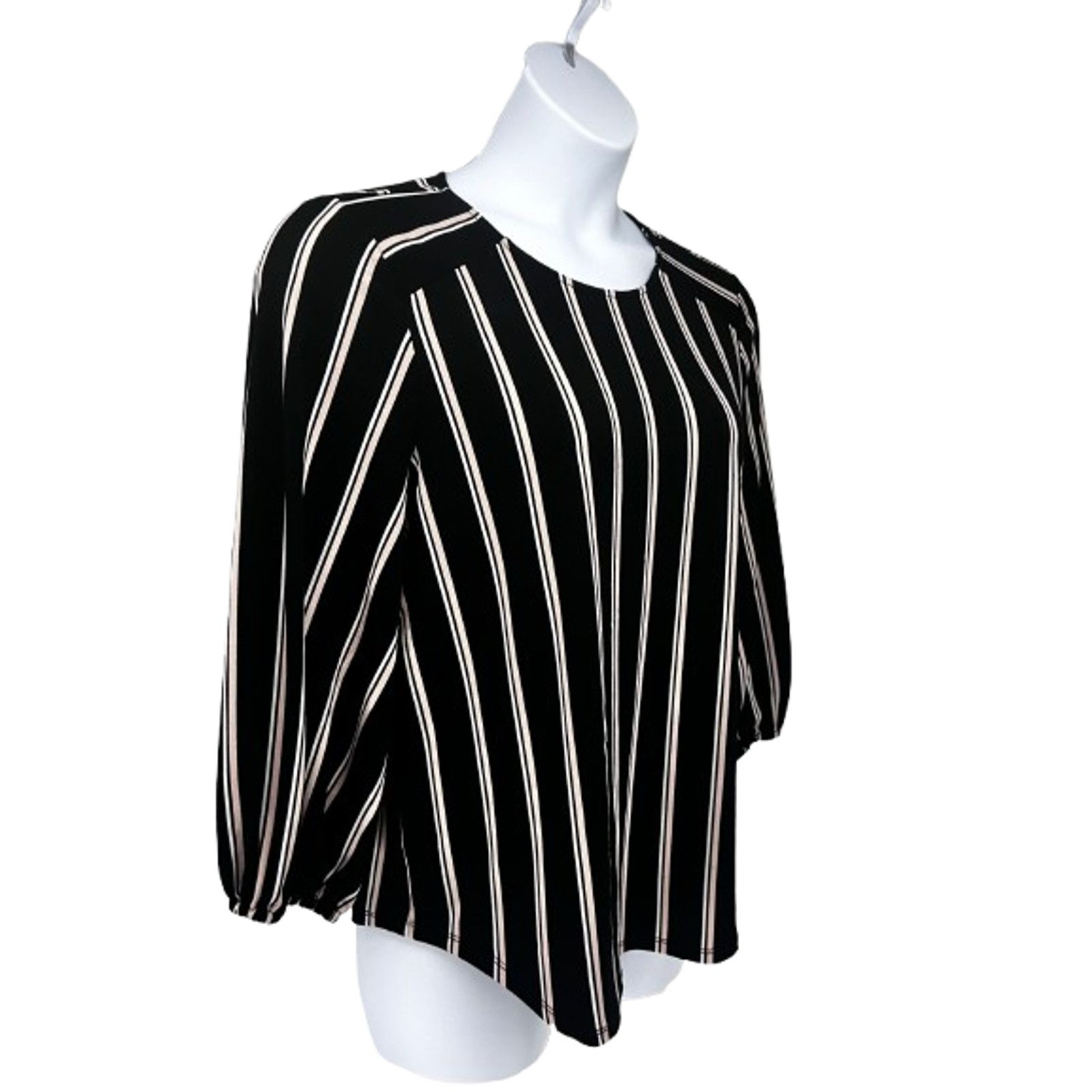 Adrianna Papell Adrianna Papell Black Striped Pullover Top Shirt L Stretch Size L / US 10 / IT 46 - 1 Thumbnail
