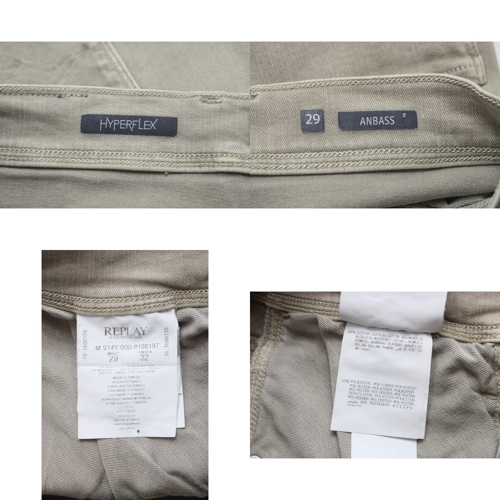 Replay Replay Anbass HyperFlex Jeans Men's W29/L32 Stretchy Zip Fly Fade Effect Beige Size US 29 - 8 Thumbnail