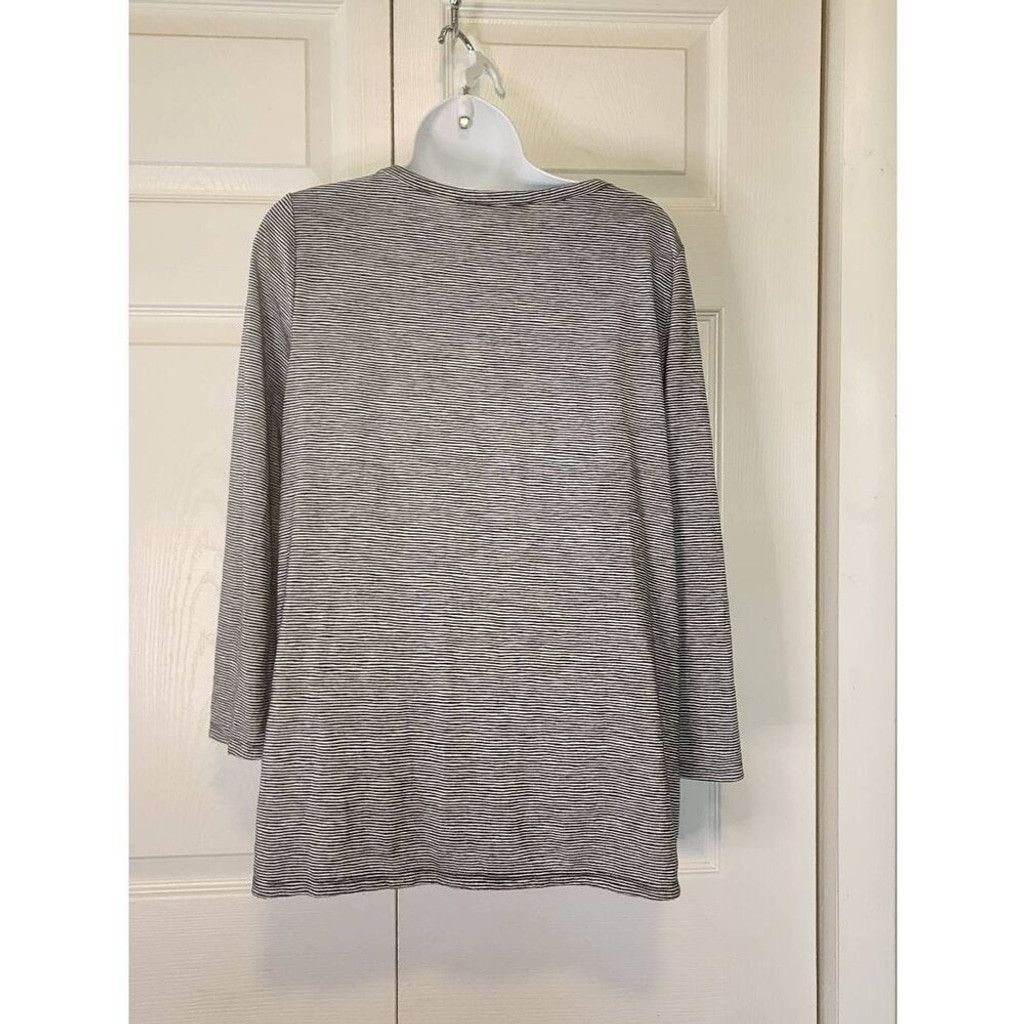 Loft Ann Taylor LOFT Blue and Gray Striped Shirt Size L / US 10 / IT 46 - 4 Thumbnail