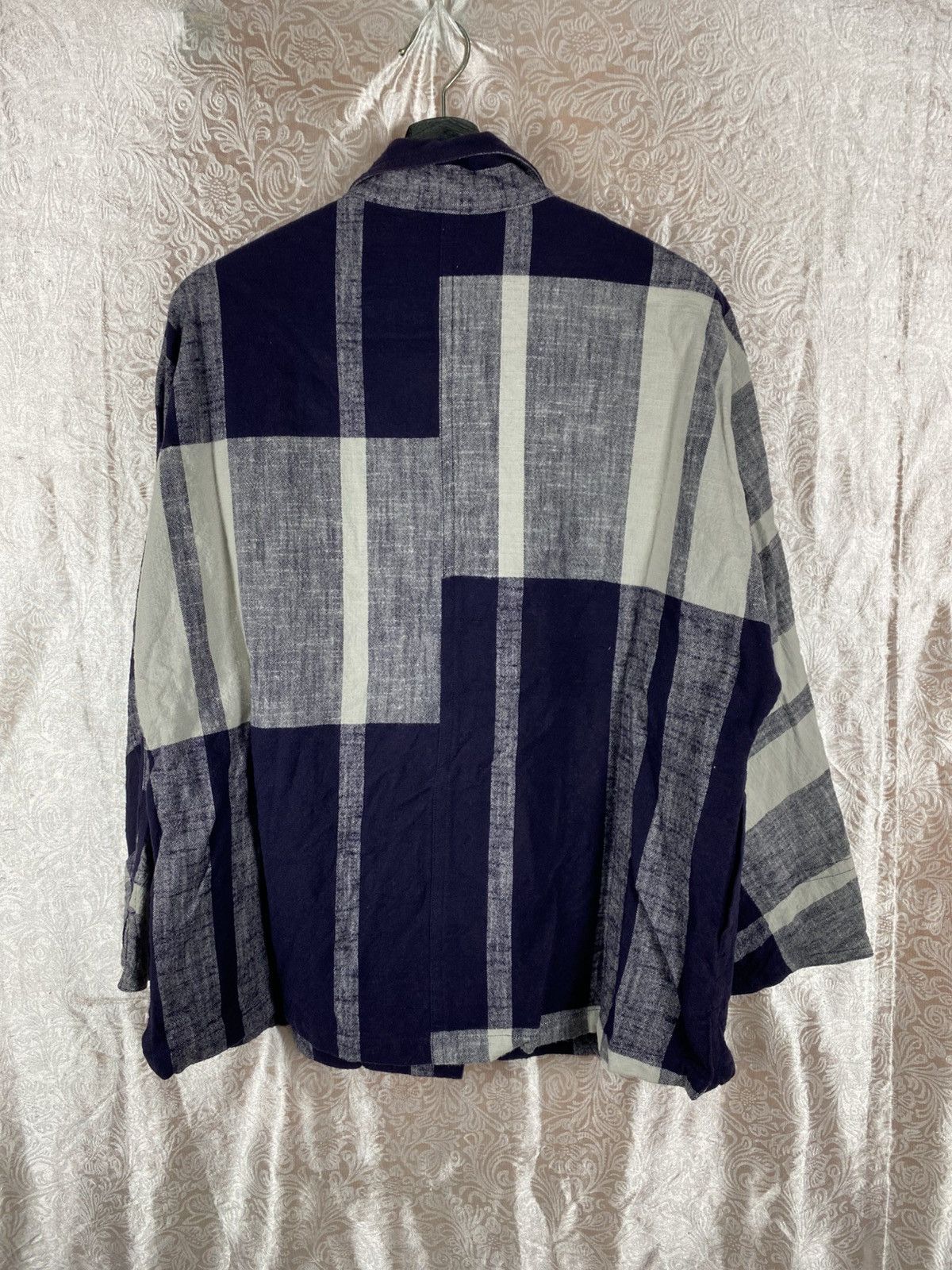 Japanese Brand Japan Soft Co. Ltd Oversized Check Shirt Navy Grey Boxy Size L / US 10 / IT 46 - 7 Thumbnail
