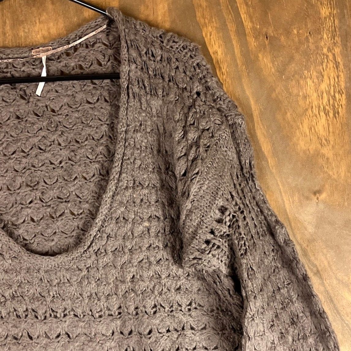 Free People Free People Sweater Brown Crashing Waves Chunky Knit Pullover Wool Blend S V-Neck Women Wool Blend Knit Open-Knit - Mens/Womens? Size S / US 4 / IT 40 - 5 Thumbnail