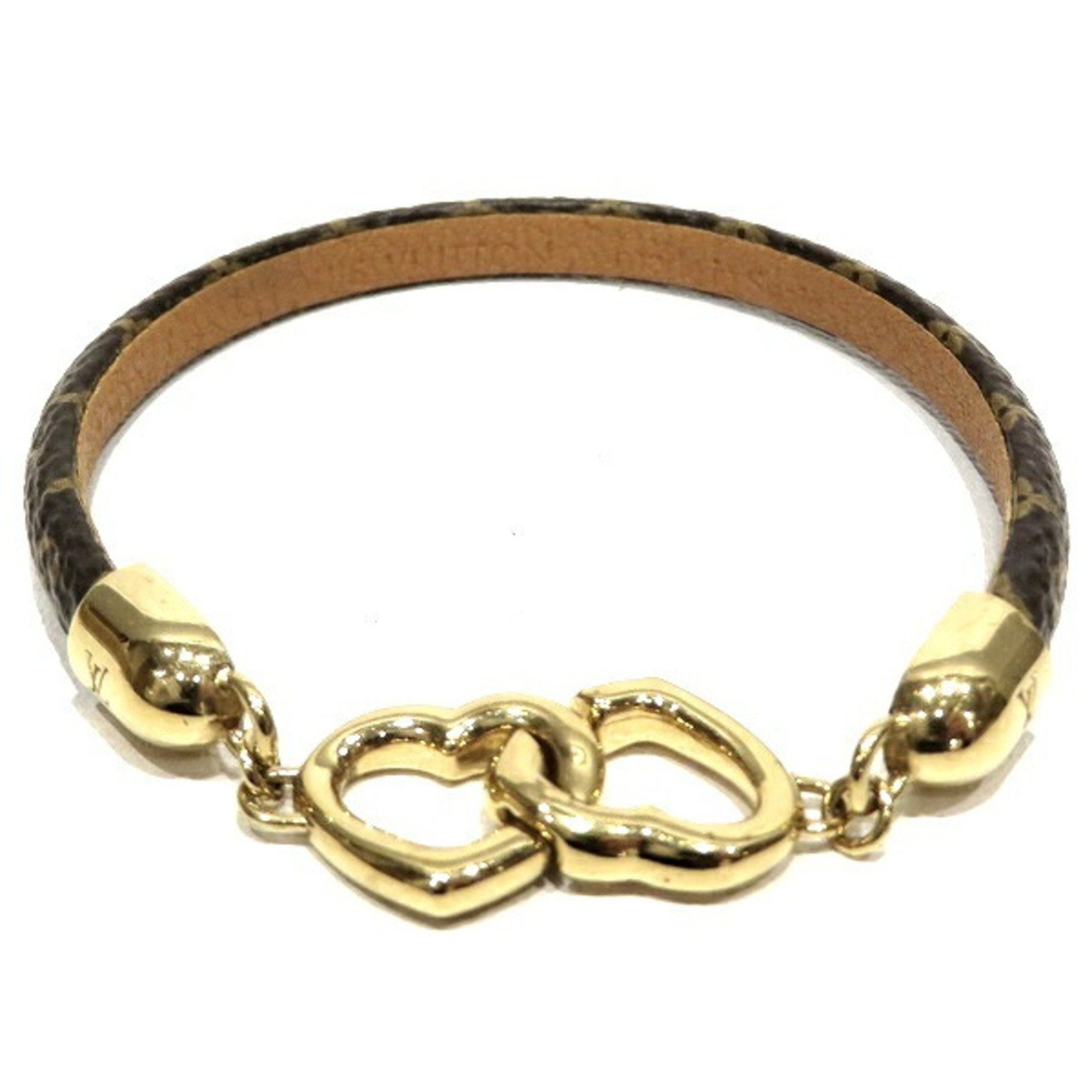 Louis Vuitton Brasserie Twist The Chain Bracelet M6529E Notation Size 19 Monogram Canvas Leather Brown Black Gold Metal Fittings