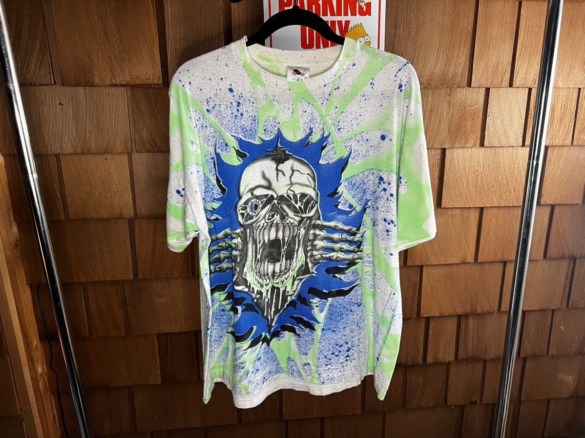 image of Skulls x Vintage Skull Horror Aop T-Shirt 1990S Size XL in White, Men's