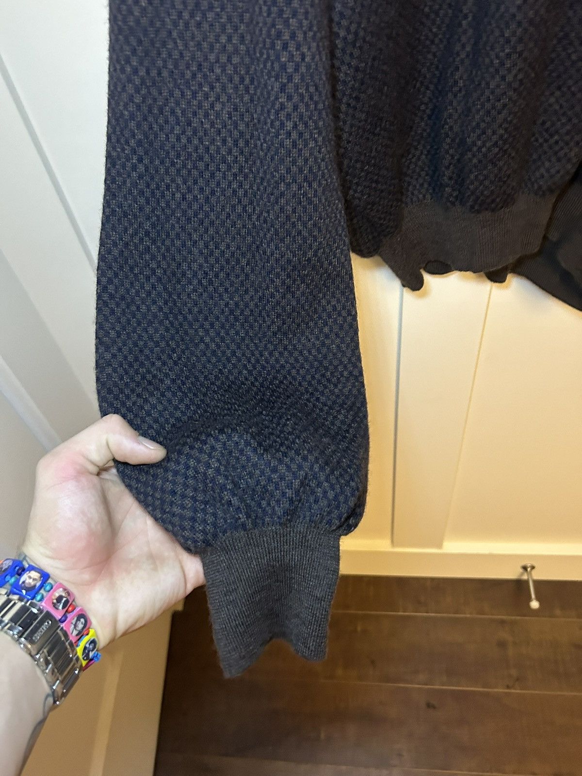 Toscano Vintage Toscano 100% merino wool check v-neck sweater Size US XL / EU 56 / 4 - 9 Thumbnail