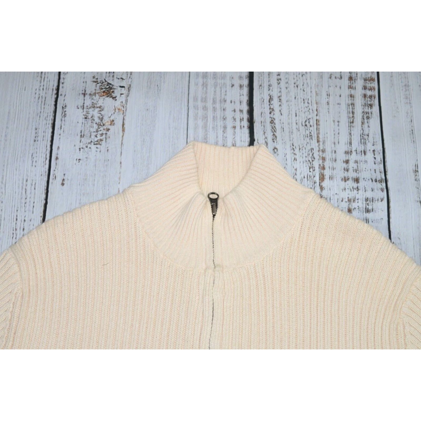 VINTAGE Polo Ralph Lauren Polo Jeans Ribbed Zip Up Sweater XL Beige Mock Neck Men’s Knit 100% Cotton Full Zip Jacket Theme Polo