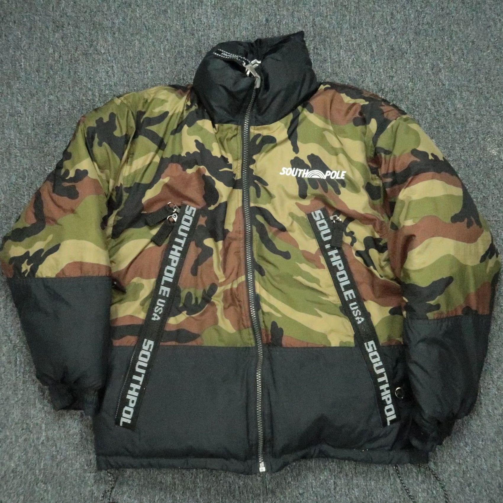 Southpole VINTAGE Southpole Jacket Mens M Green Camouflage Reversible Puffer Full Zip Insulated Lined Nylon Black/Green Mens Size US M / EU 48-50 / 2 - 2 Thumbnail