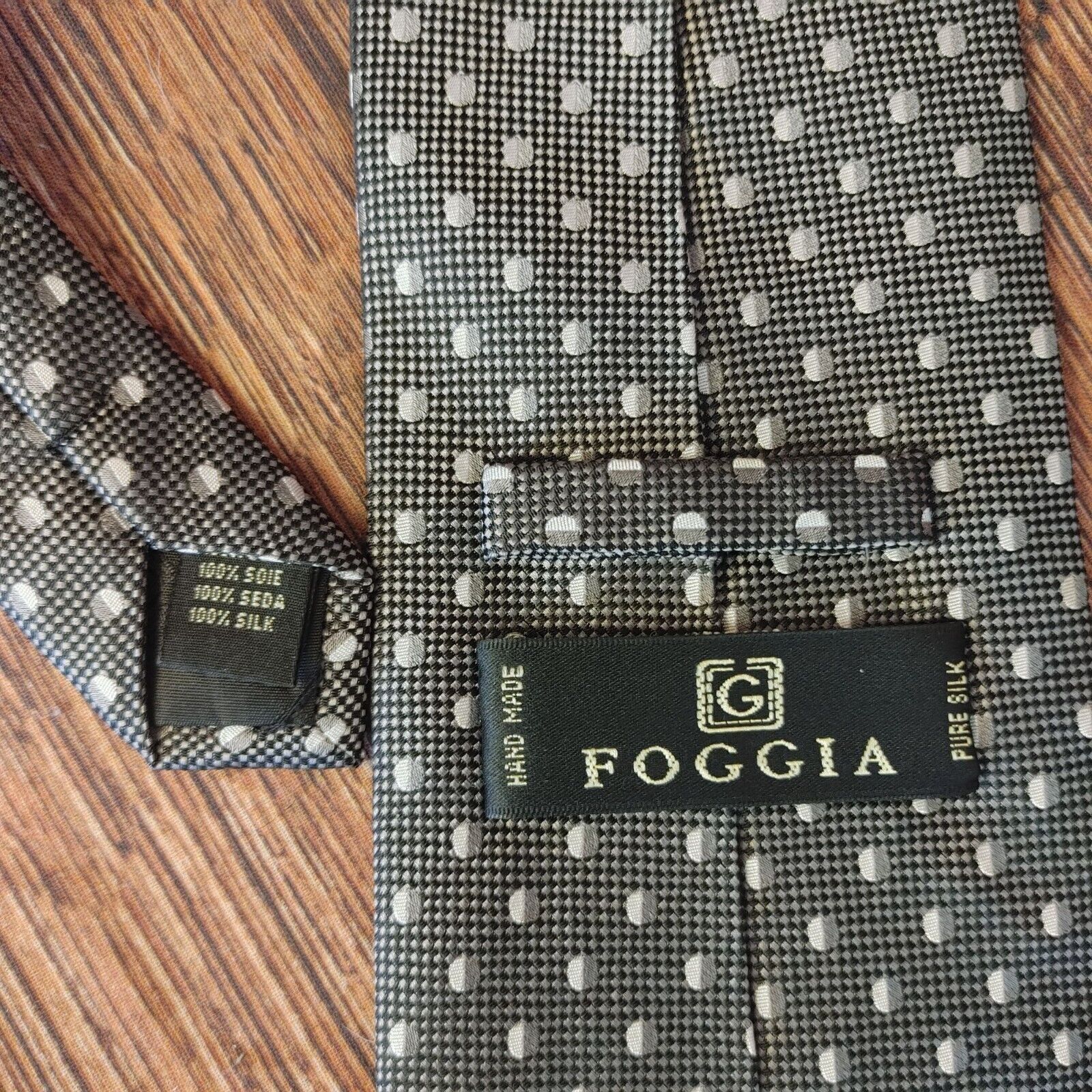 Other Foggia Men's Handmade Gray Polka Dot 100% SIlk Neck Tie OS Size ONE SIZE - 2 Thumbnail