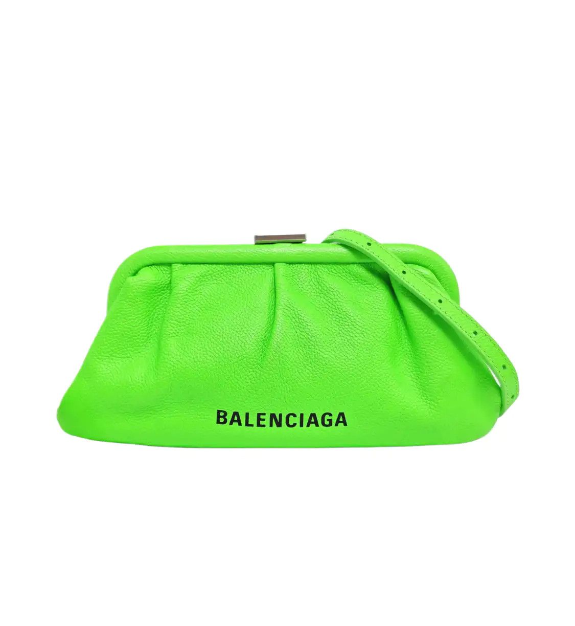 Balenciaga Cloud Green Cowhide Leather Shoulder Bag Crossbody Bag Clutch Silver, Women's