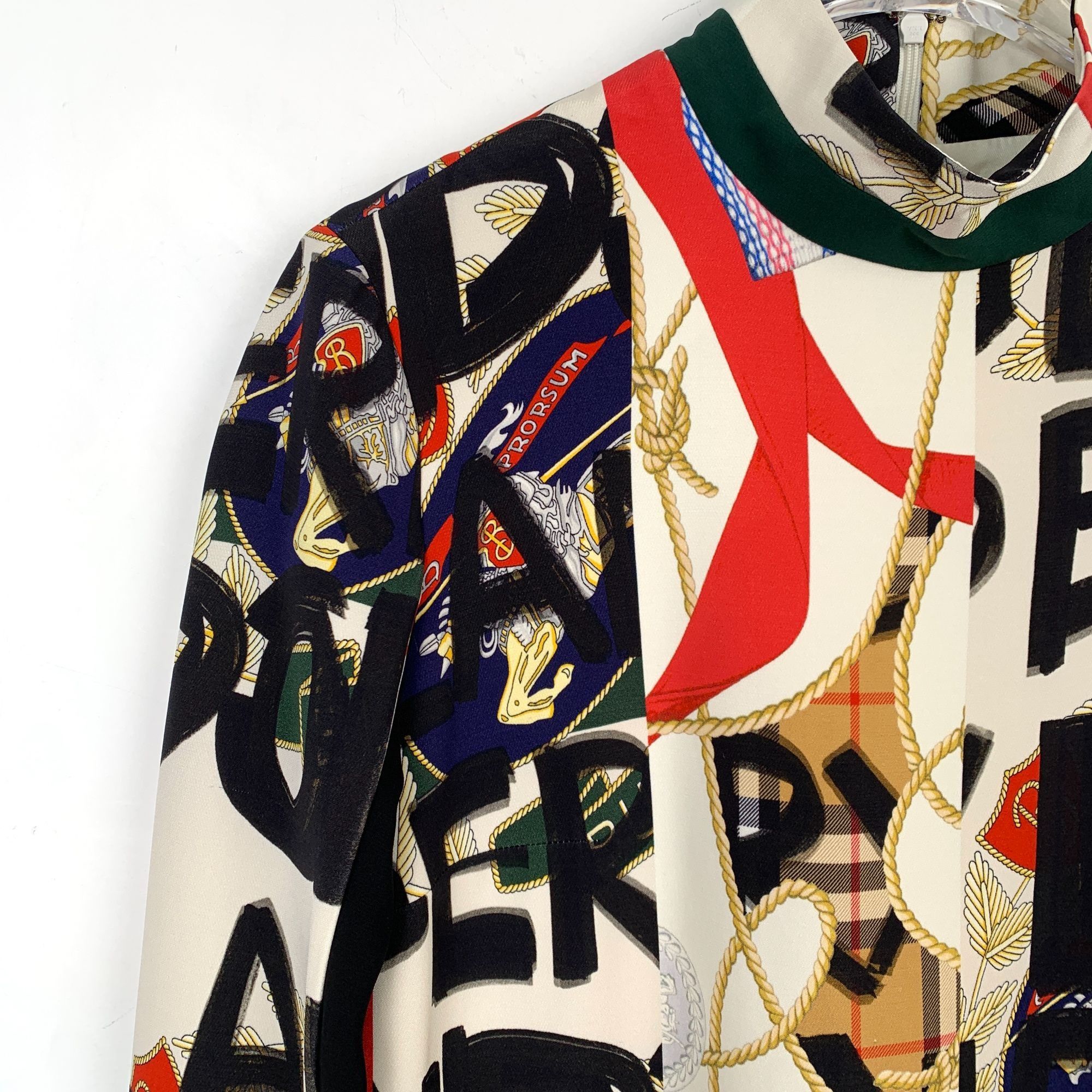 Burberry Burberry Multicolor Letter Print Silk Long Sleeve Dress (Siz Size XS / US 0-2 / IT 36-38 - 7 Thumbnail