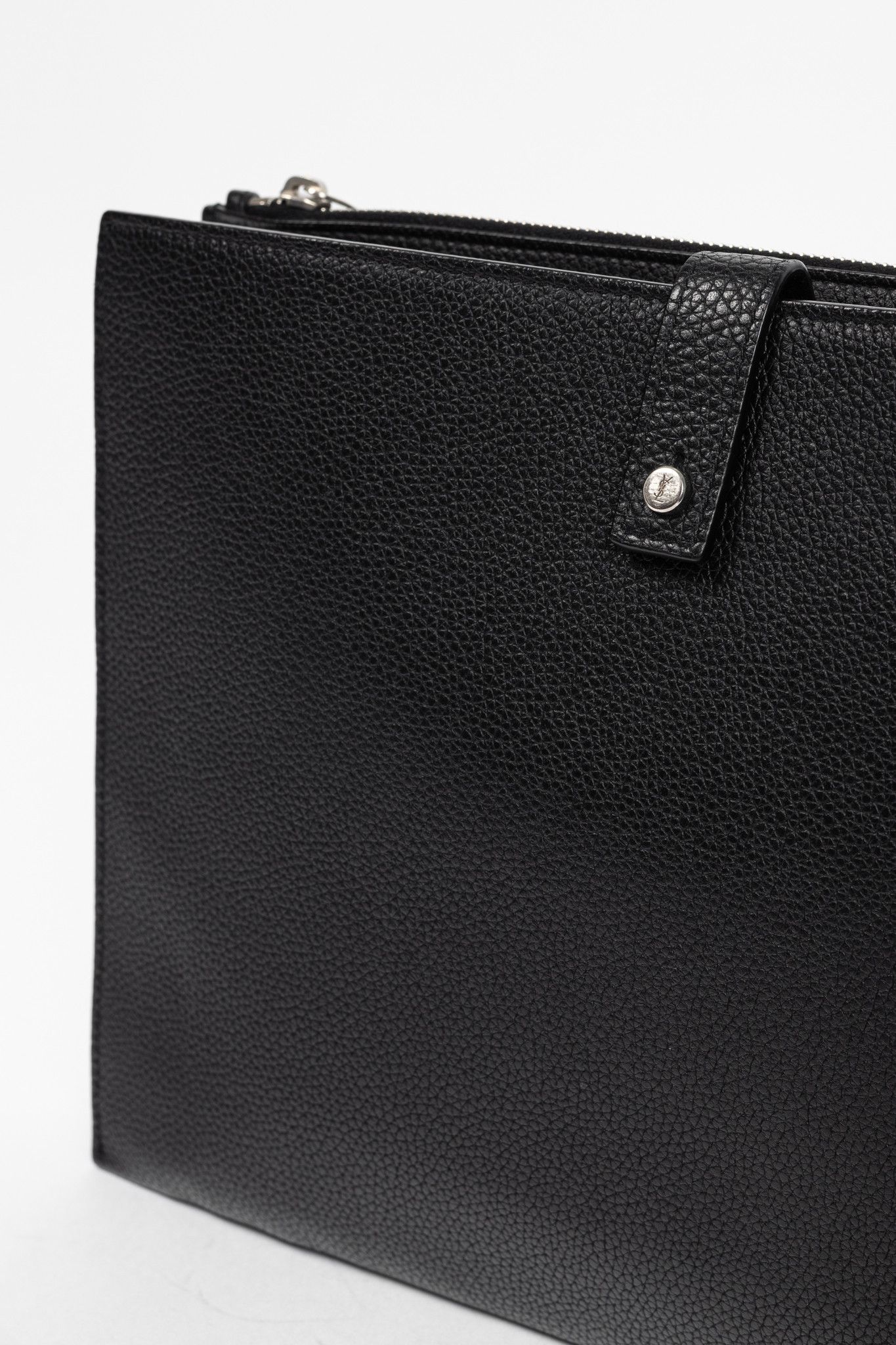 Saint Laurent Paris Saint Laurent Black Pebbled-Leather Flat Snap-Closure Clutch Size ONE SIZE - 7 Thumbnail