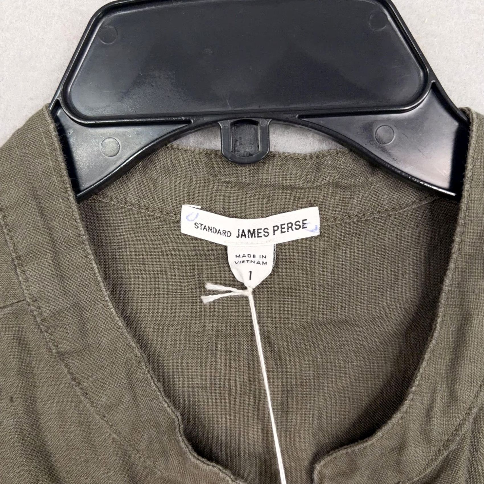 James Perse VINTAGE James Perse Shirt Dress Womens S Green Linen Button Front Tunic 3/4 Sleeve Rounded Neck Pockets Lightweight Casual Size S / US 4 / IT 40 - 4 Thumbnail