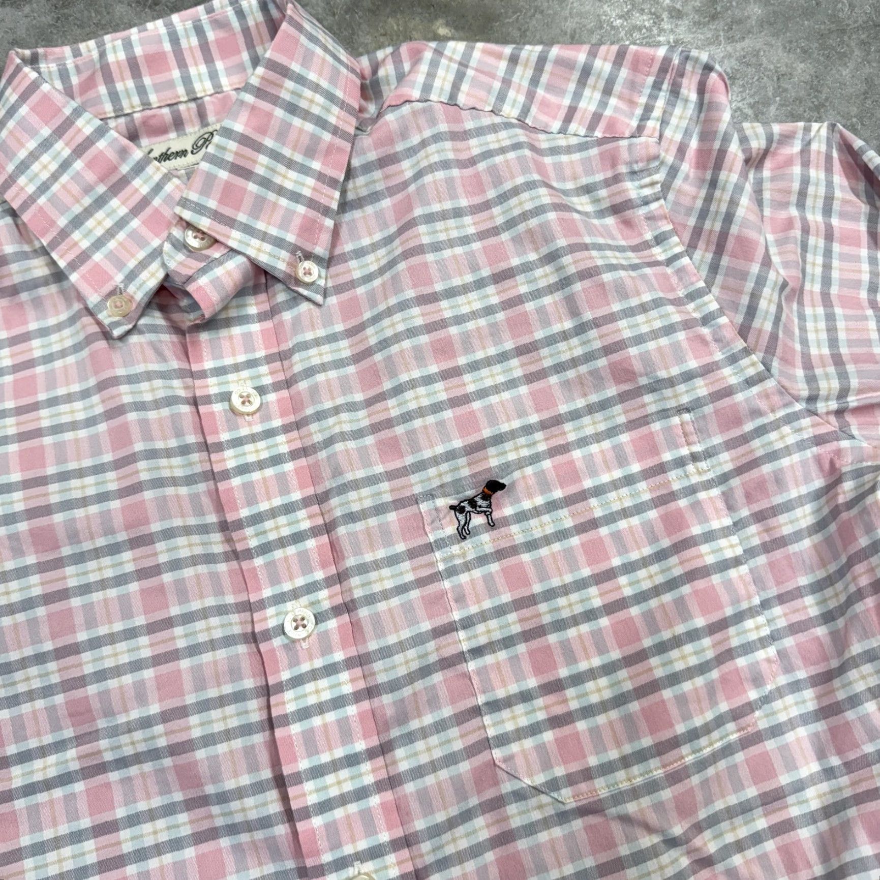 CO Southern Point Co Shirt Mens Small Pink Blue Plaid Button-Down Long Sleeve Dog Pattern Embroidered Pocketed Vintage 20 Years & Older Size US S / EU 44-46 / 1 - 3 Thumbnail