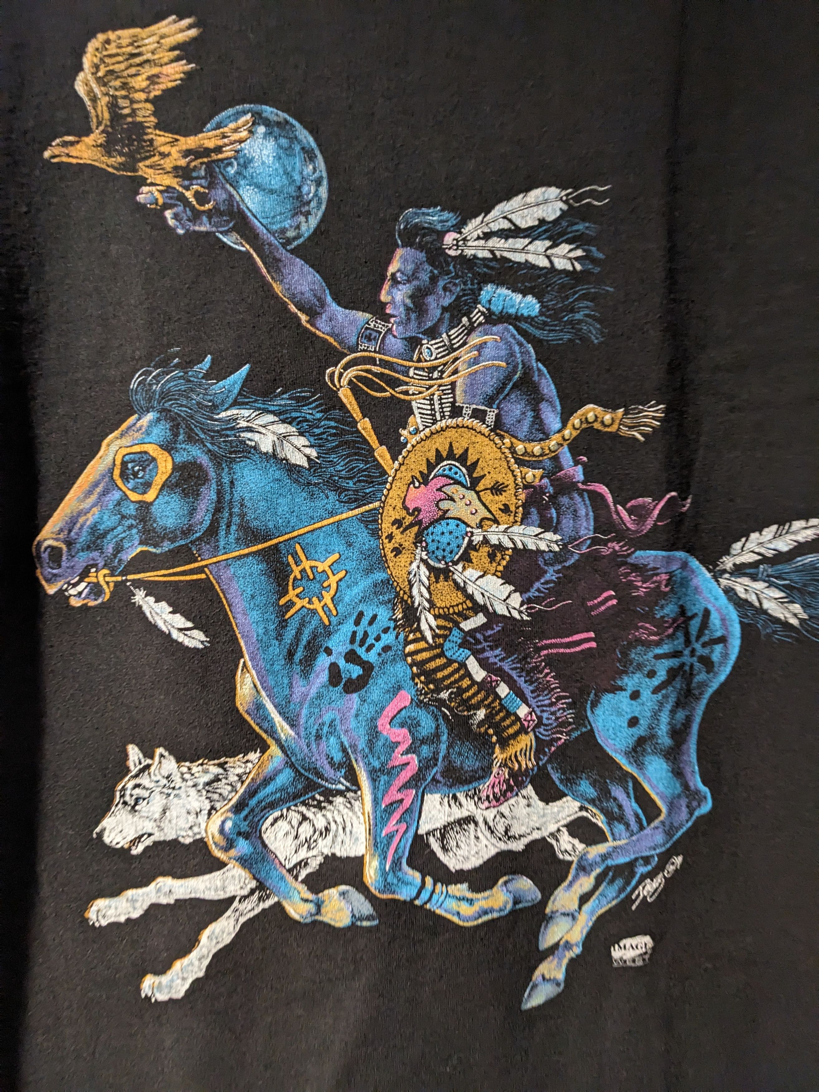 Arts & Science Vintage 1991 Tribal Horse Wolf Image West Large T-Shirt Size US L / EU 52-54 / 3 - 2 Thumbnail