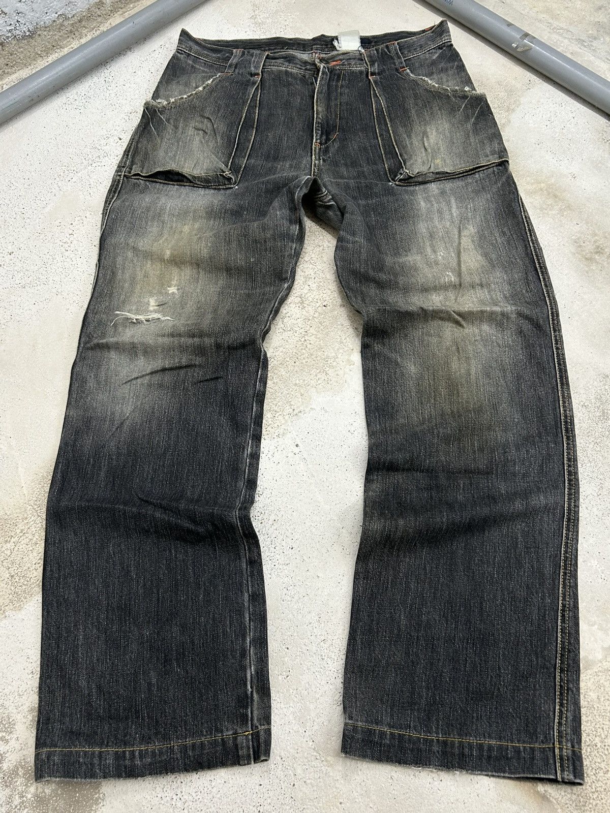 GOSTAR DE FUGA × Japanese Brand Eastboy Men Jean Loose Baggy Fit Grey Washed Distressed Size US 31 - 2 Thumbnail
