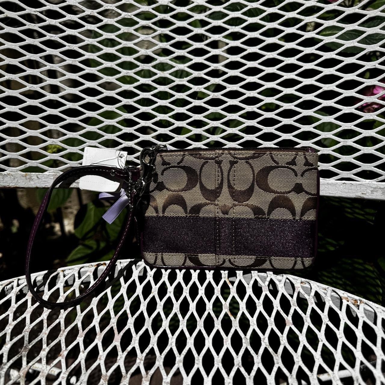 Coach NWT Coach Brown Monogramed Wristlet with Purple Stripe Size ONE SIZE - 2 Thumbnail