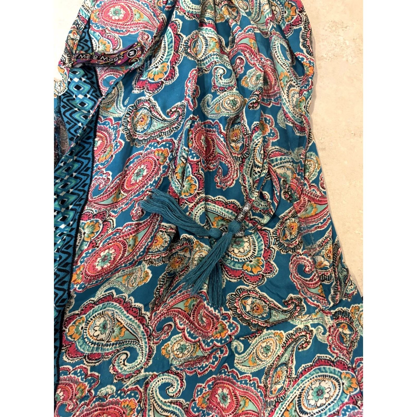Altea Me 2 Magic Dress Womens M Teal Paisley Boho V-Neck Sleeveless Tassel Straps Sundress Beach Long Multicolor Patterns 90s? Size M / US 6-8 / IT 42-44 - 4 Thumbnail