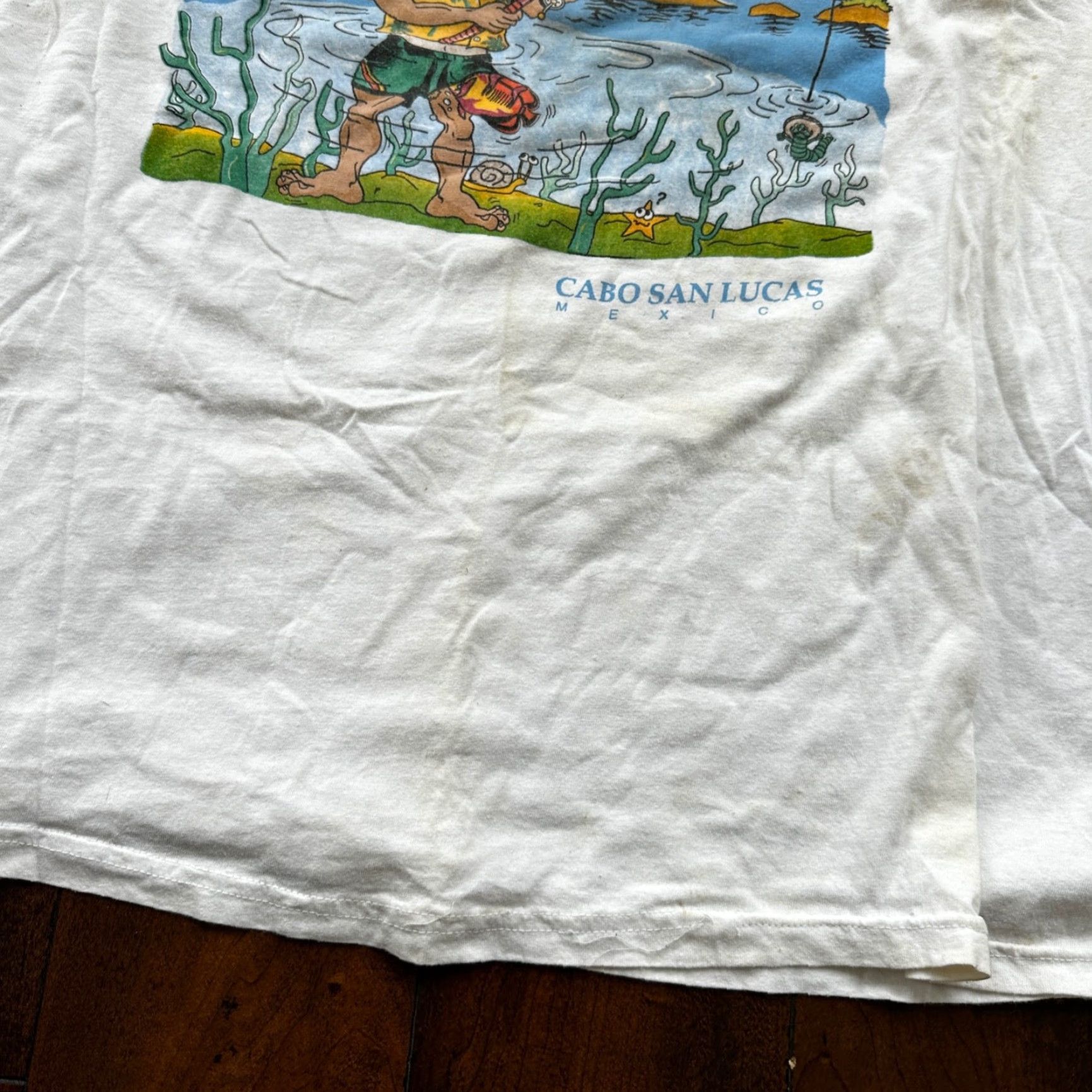 Vintage VINTAGE T-Shirt Happy Fisherman Funny Joke Humor Adult XL White - 90s Vintage Theme Mens Tee Size US XL / EU 56 / 4 - 5 Thumbnail