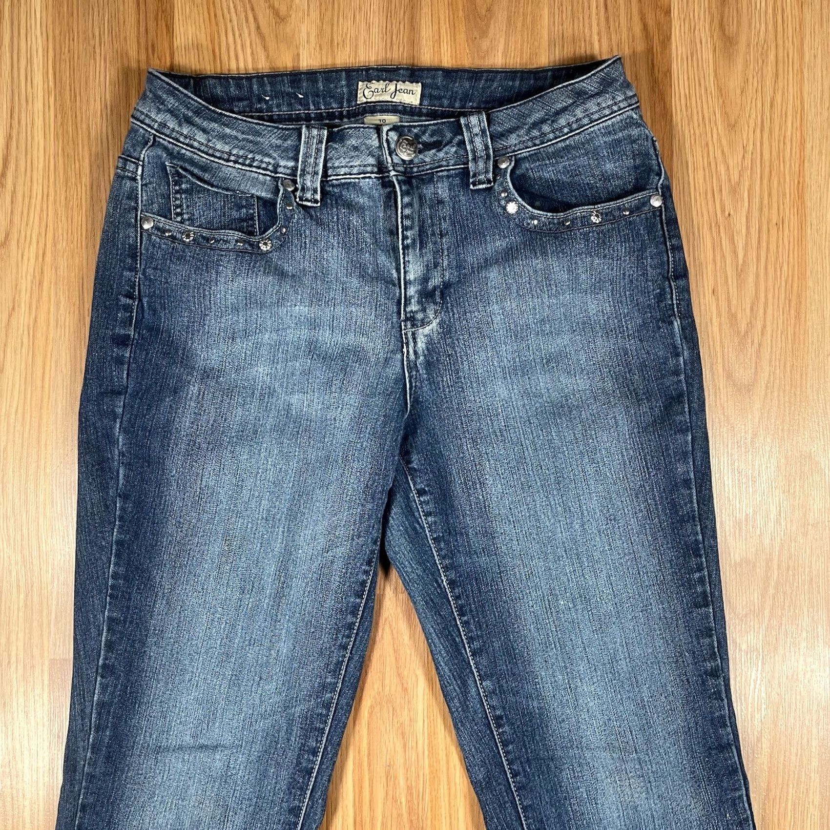 Vintage Earl Jean Jeans Womens 10 Blue Straight Leg Flat Front Stretch Denim Size Size 32" / US 10 / IT 46 - 2 Thumbnail