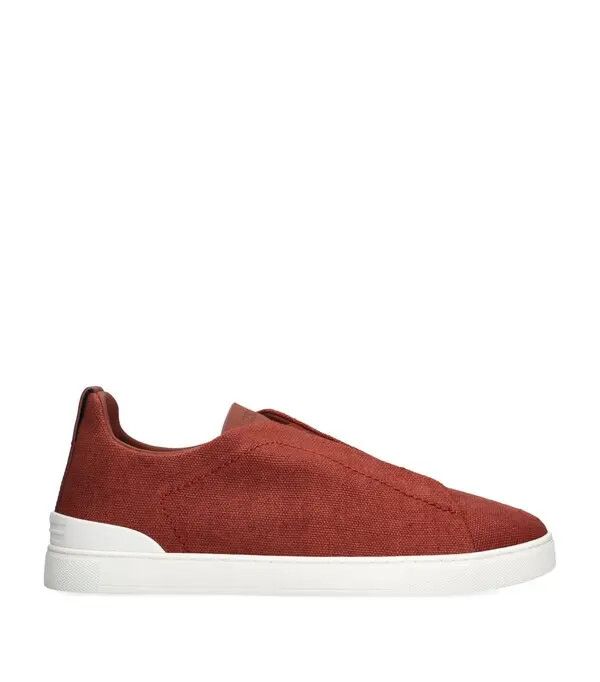 Ermenegildo Zegna o1s1rm1025 Triple Stitch Low-Top Sneakers in Tela Rosso Size US 11.5 / EU 44-45 - 1 Thumbnail
