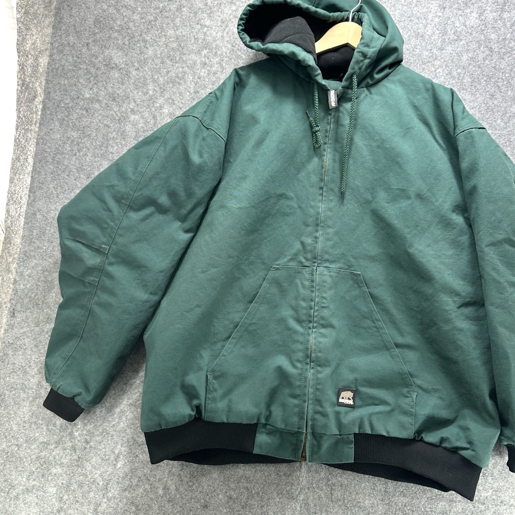 Vintage Berne Heritage Duck Hooded Active Work Jacket Mens 3XL Green Full Zip Bomber Jacket Pockets Lined Heavyweight Winter Casual Workwear Canvas Cotton Size US XXL / EU 58 / 5 - 2 Thumbnail