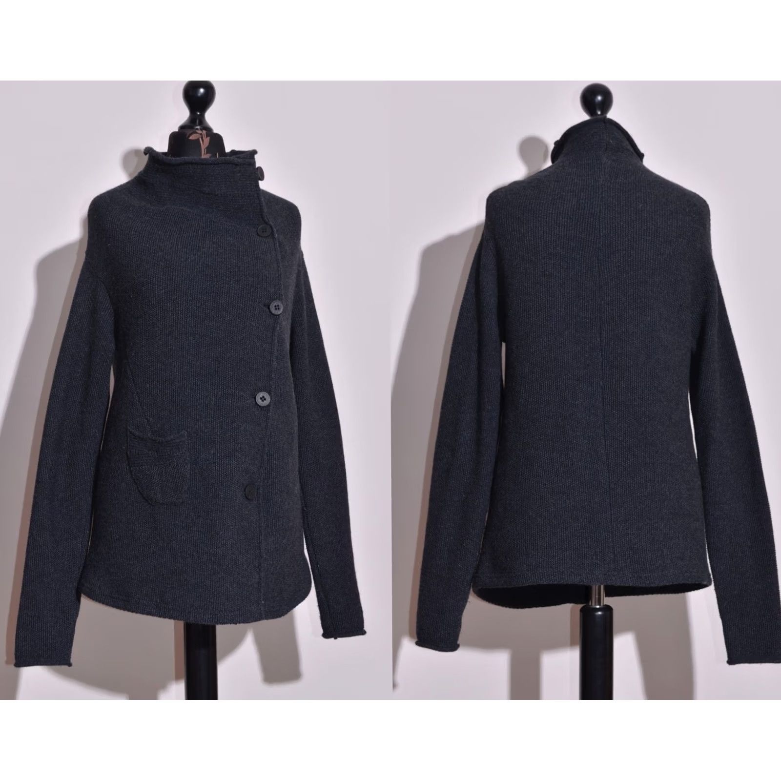 Vintage TRANSIT PAR SUCH Black Wool Short Jacket Coat Womens M UK 12 Knit Overcoat Button Short Coat Size 32" / US 10 / IT 46 - 2 Thumbnail