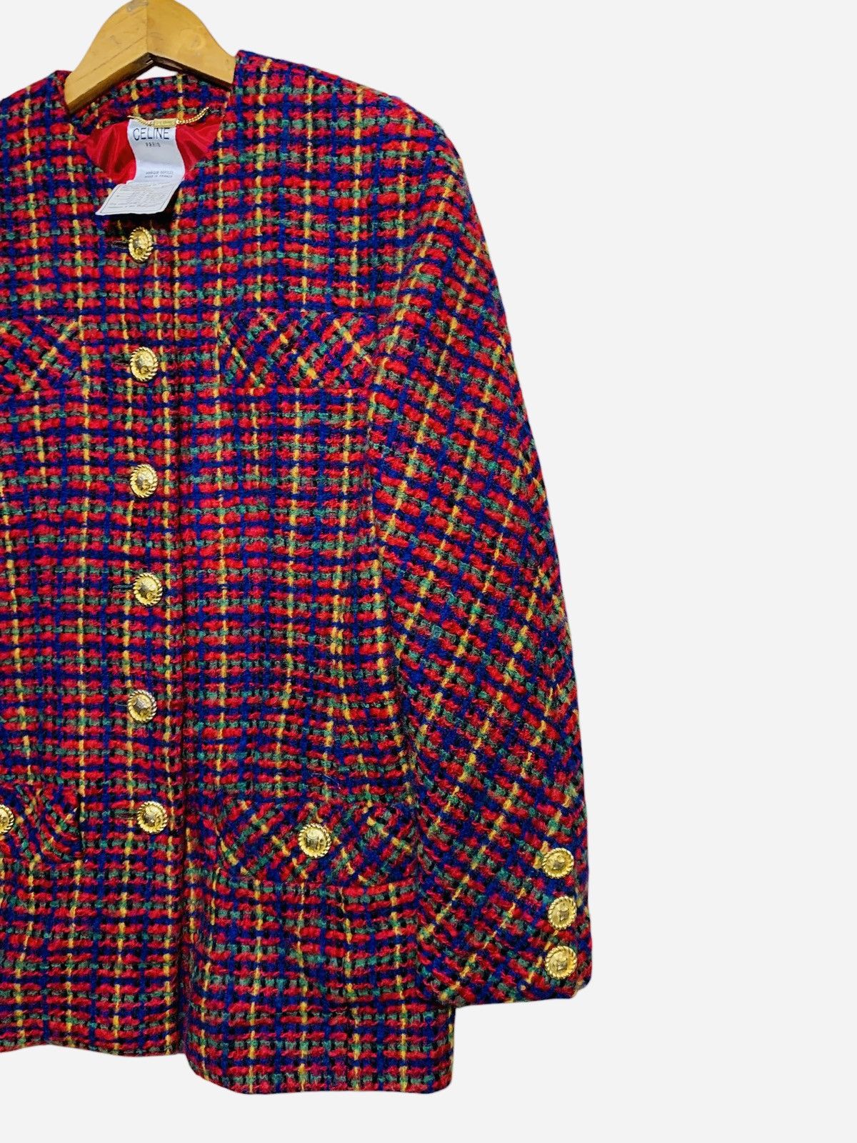Celine × Vintage 🔥VTG 80S CELINE TWEED JACKETS GOLD BUTTON 4 POCKETS Size M / US 6-8 / IT 42-44 - 3 Thumbnail