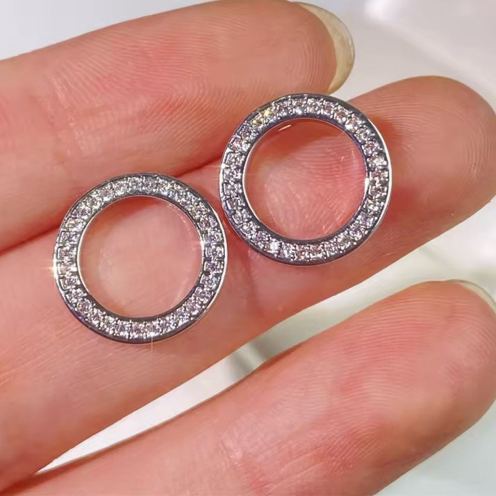 Other Circle Stud Earrings with Crystal Cubic Zirconia Minimalist Size ONE SIZE - 1 Thumbnail