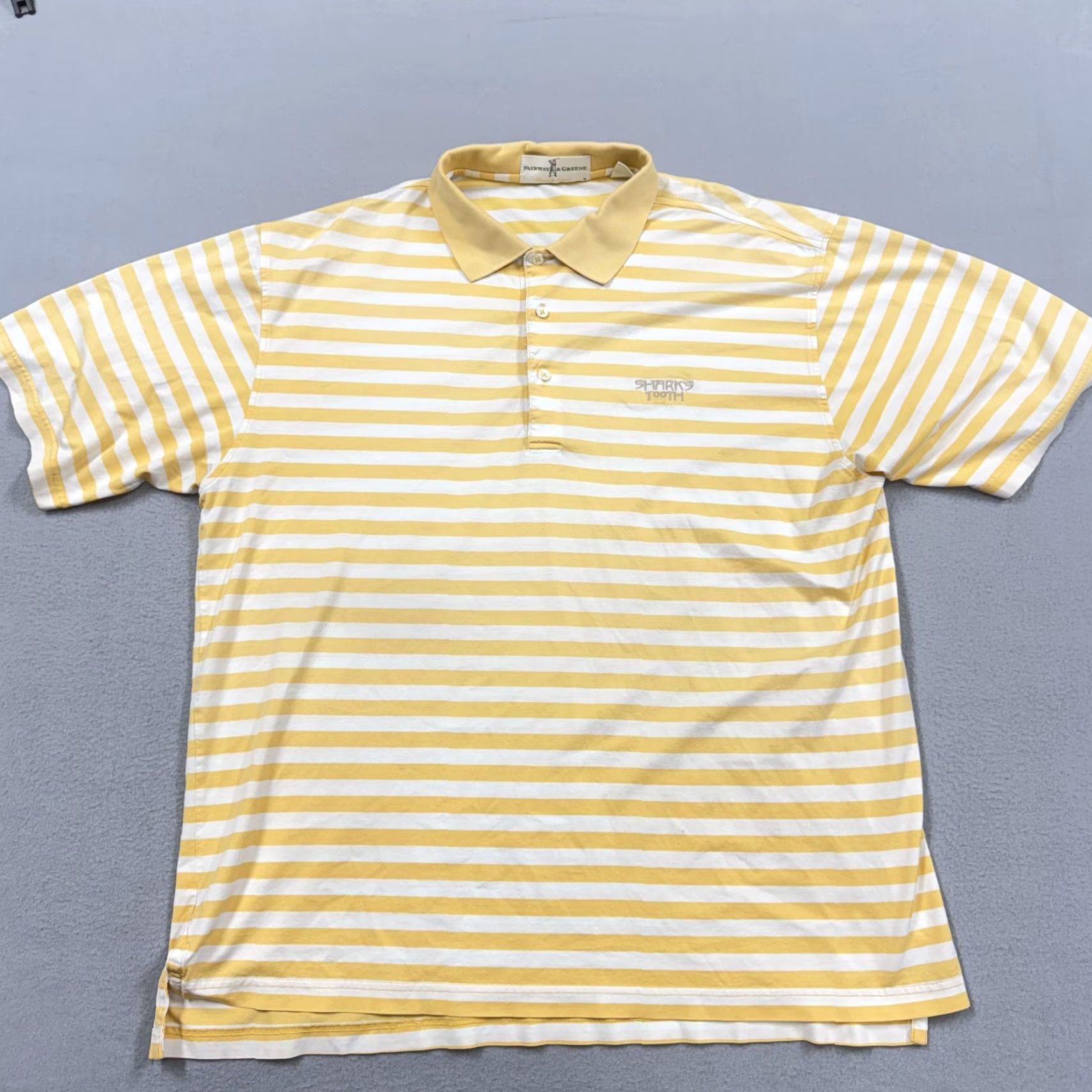 Vintage Fairway & Greene Polo Shirt Mens L Yellow Striped 100% Cotton Golf Short Sleeve Polo Shirt Mens L Yellow Striped Cotton Size US L / EU 52-54 / 3 - 2 Thumbnail