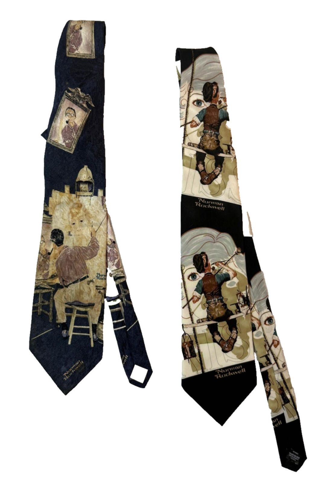 Other Vintage 90s Norman Rockwell Neck Ties Silk Art Print Lot 2 Size ONE SIZE - 1 Thumbnail