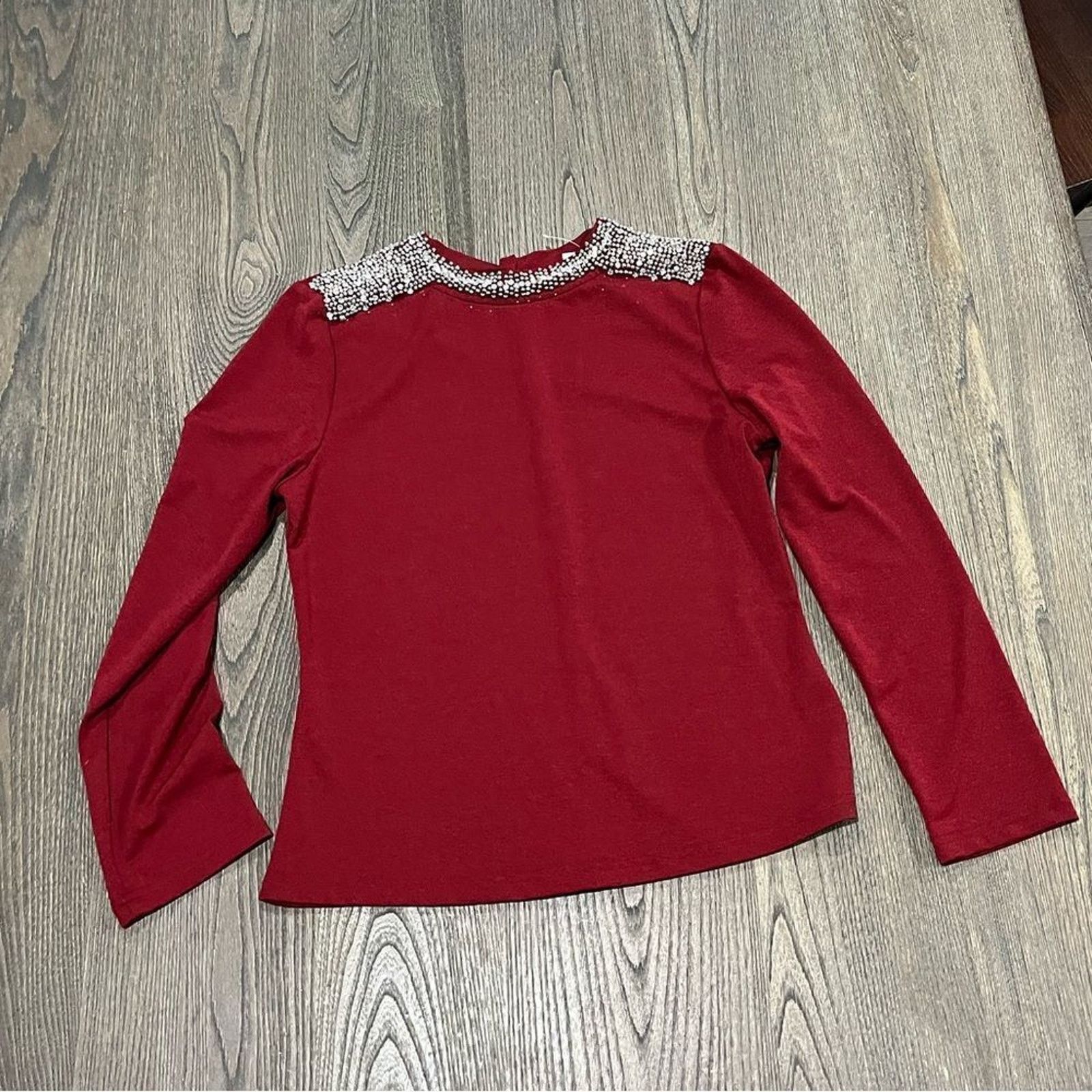 Vintage Mocha Maroon Long Sleeve Beaded Blouse Size L Size L / US 10 / IT 46 - 1 Thumbnail