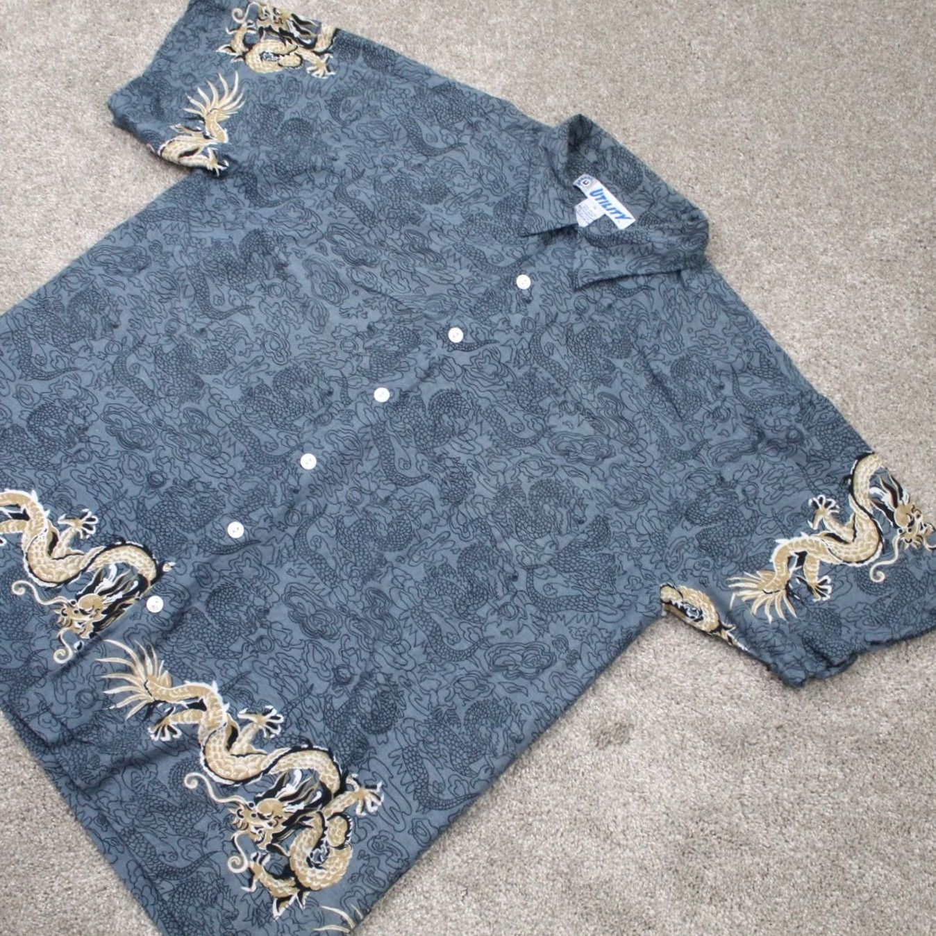Vintage VINTAGE Utility Shirt Mens XL Blue Dragon Geometric Cotton/Rayon Short Sleeve Button Size US XL / EU 56 / 4 - 3 Thumbnail