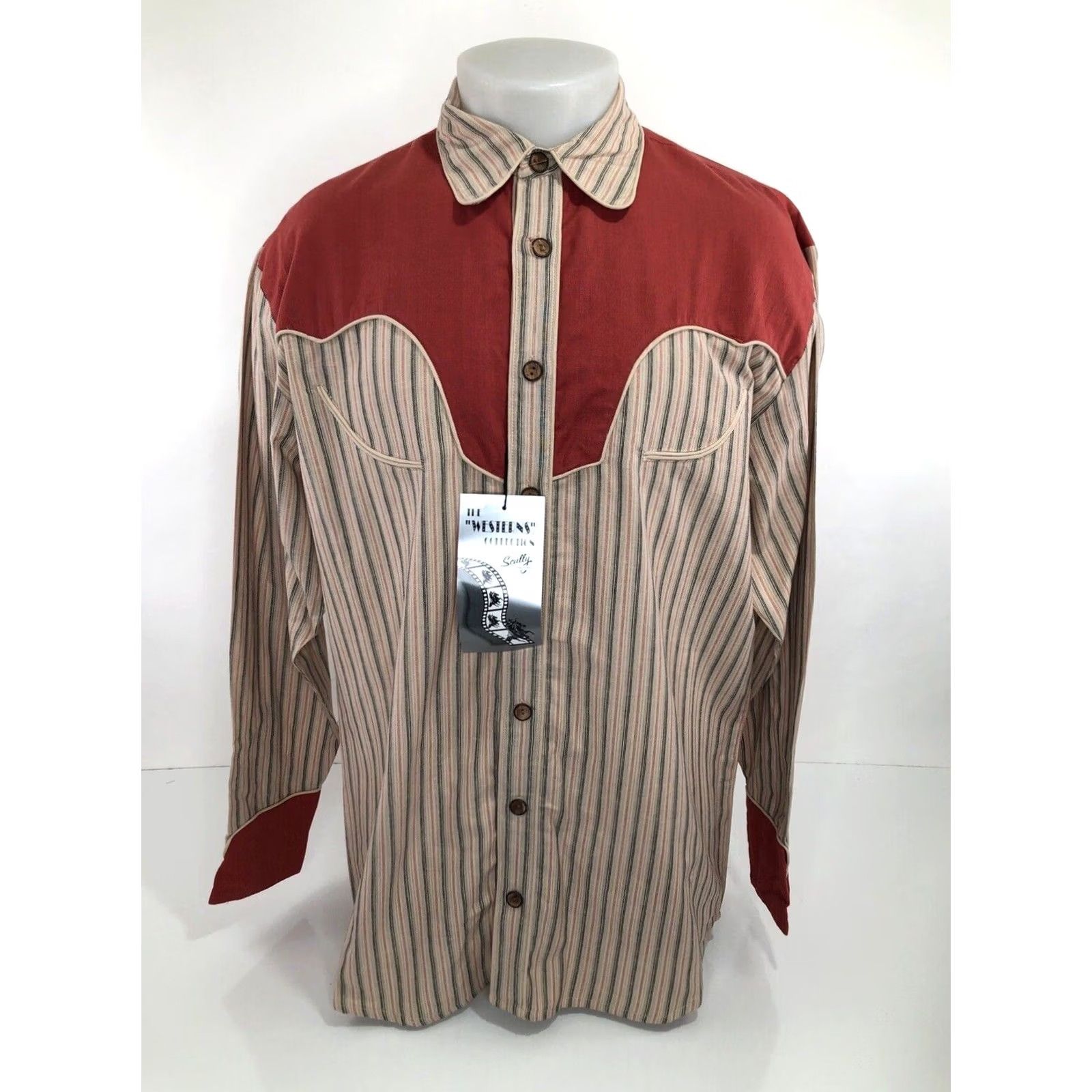 Scully Scully Shirt Men M Striped Western Vintage NEW w TAG Button-Up Long Sleeve Red Black Tan 90s/Mack Collection JC2) Size US M / EU 48-50 / 2 - 2 Thumbnail