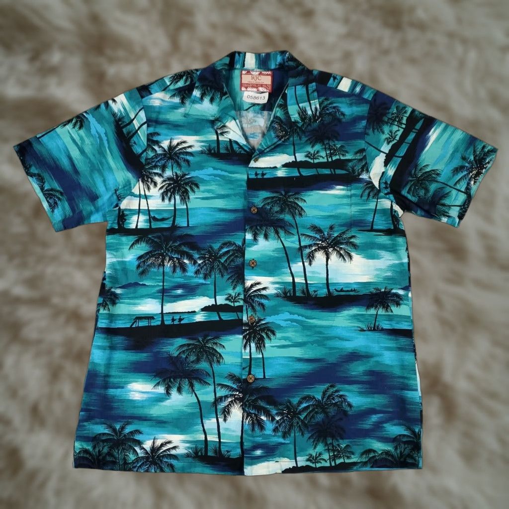 Vintage RJC Hawaiian Shirt Mens Large Blue Floral Button-Up Short Sleeve Tropical Size US L / EU 52-54 / 3 - 1 Thumbnail