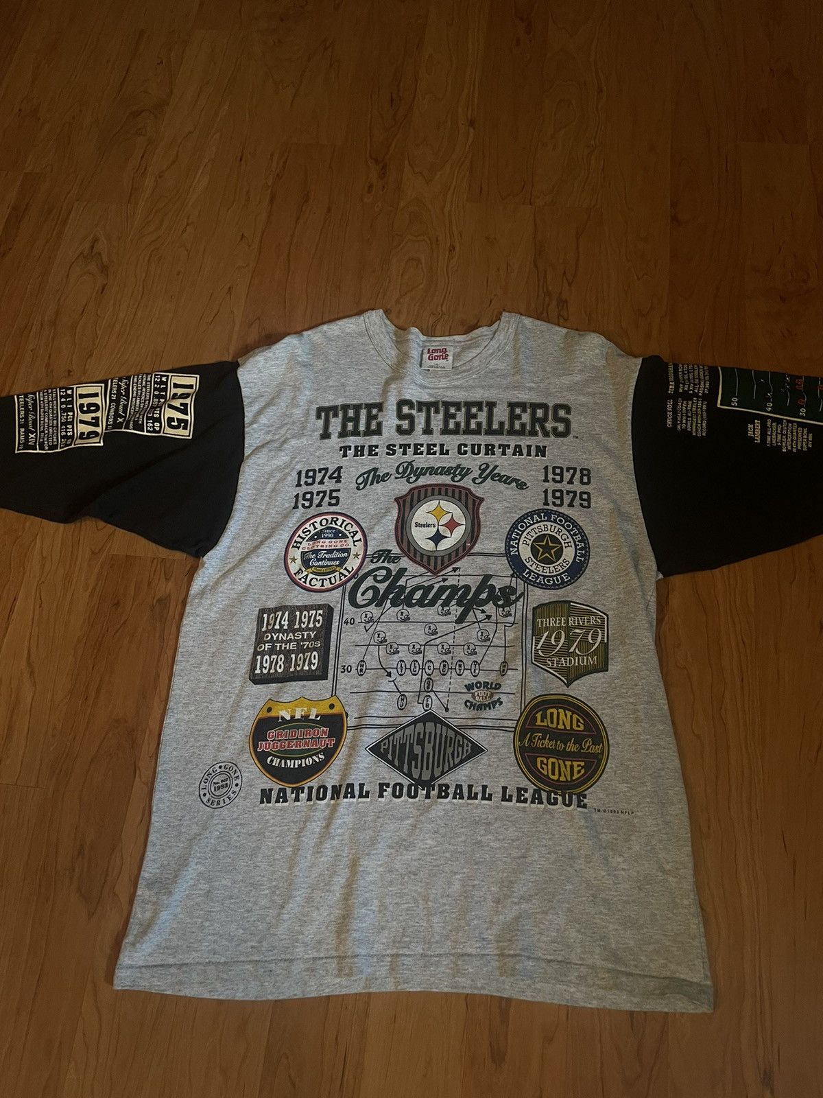 image of 1990S All Over Print Nfl Pittsburgh Steelers Tee in Grey, Men's (Size XL)