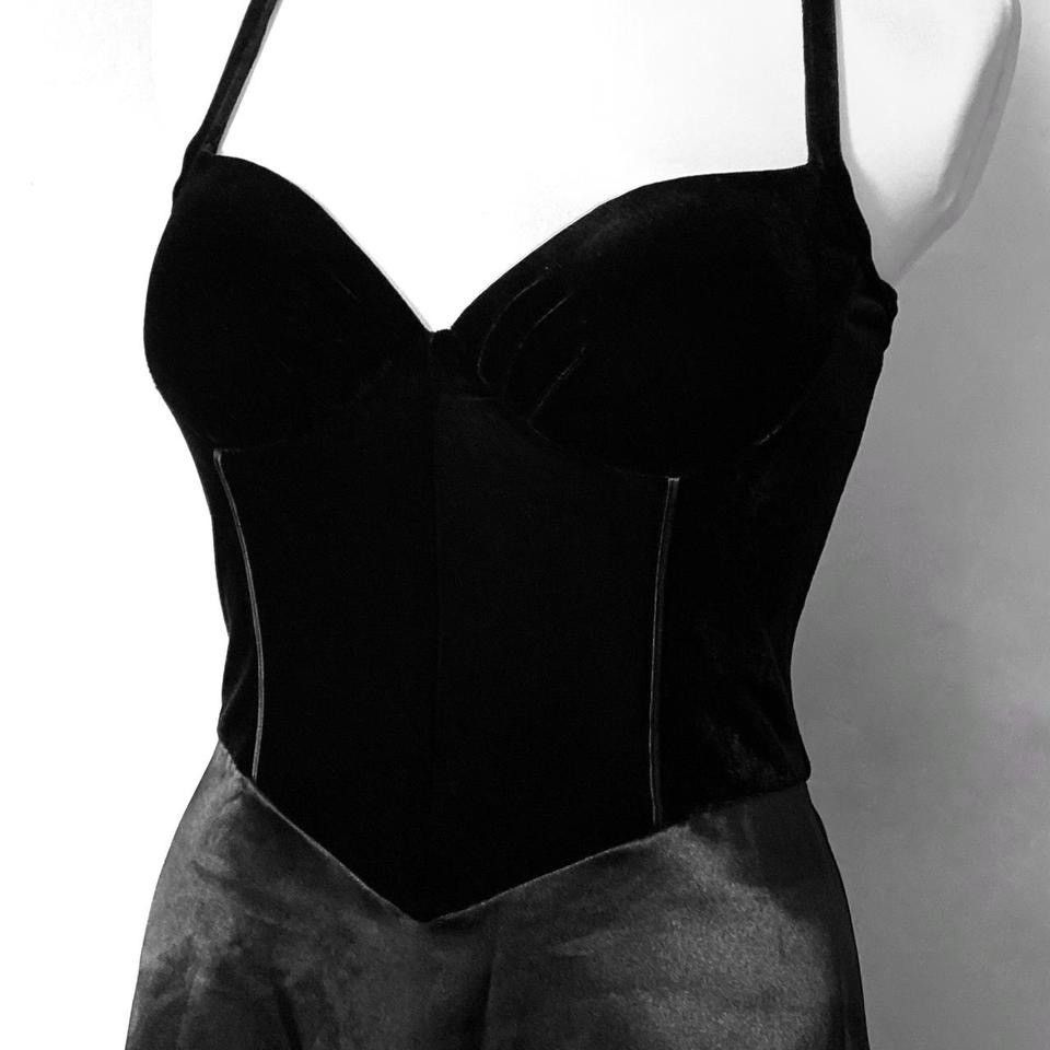 Vintage An exquisite black satin maxi dress with a velvet corset Size S / US 4 / IT 40 - 5 Thumbnail