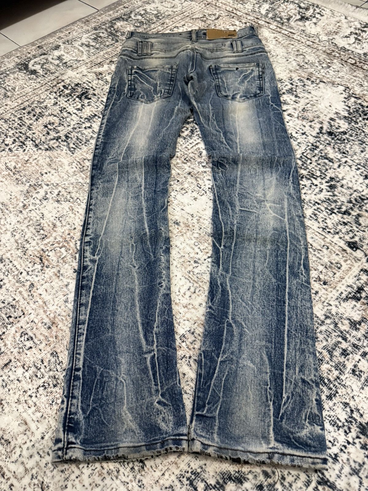 If Six Was Nine Diesel Black Gold Double Waist Whiskers Stack Flared Jeans Size US 29 - 2 Thumbnail