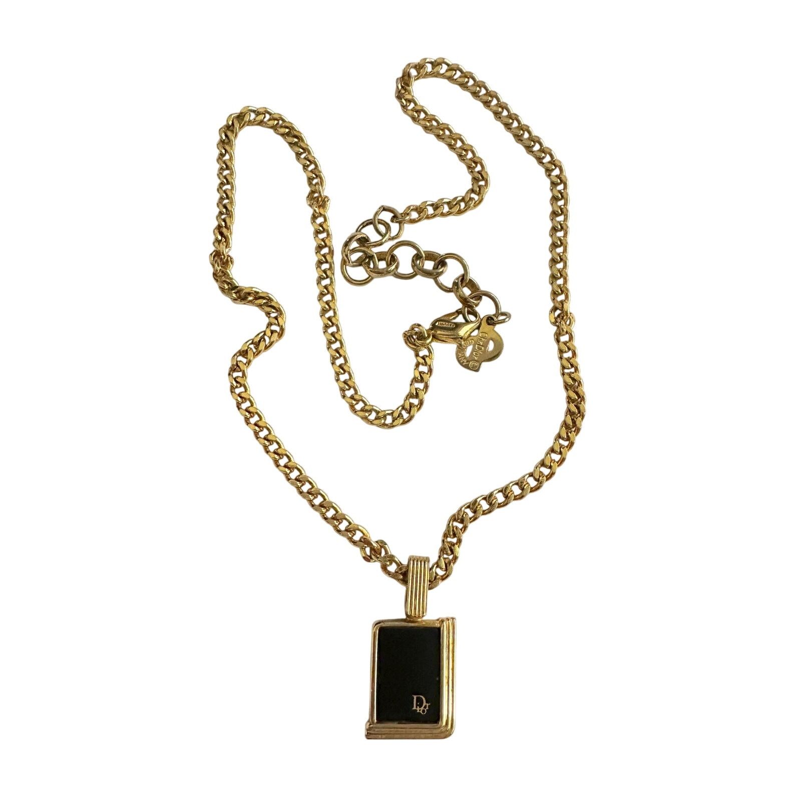 Dior Christian Dior Black Logo Plate Necklace Gold Plated Size ONE SIZE - 8 Thumbnail