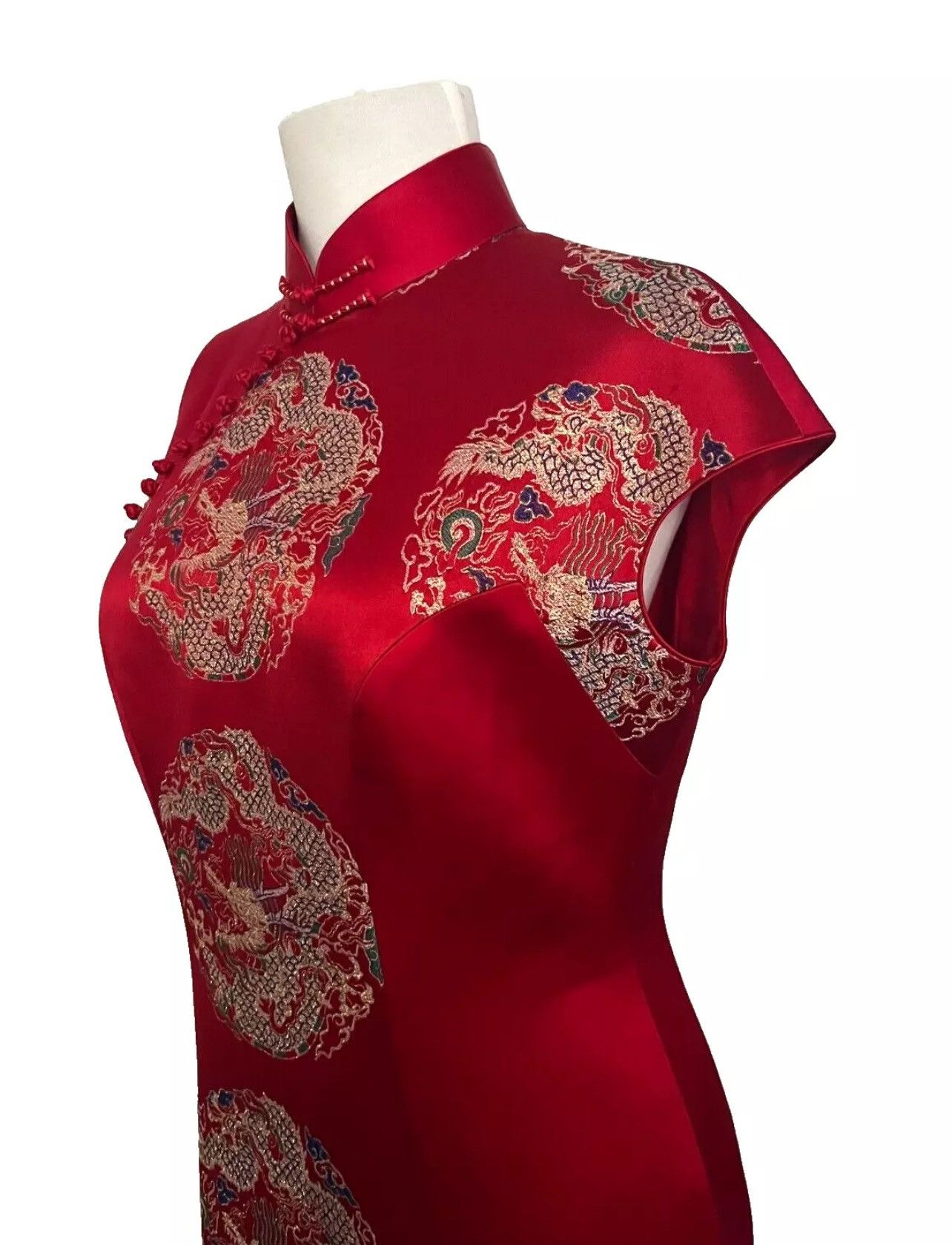 Other CUSTOM Womens China QIPAO/CHEONGSAM Long Red&Gold REAL SILK Size S / US 4 / IT 40 - 4 Thumbnail